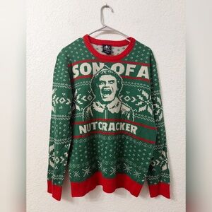 Elf Son Of A Nutcracker Ugly Christmas Green and Red Holiday Sweater Medium